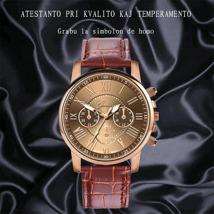Three-eye Six-needle Imitation Belt Quartz Watch for Women / Men, Black, Blue, Brown, White