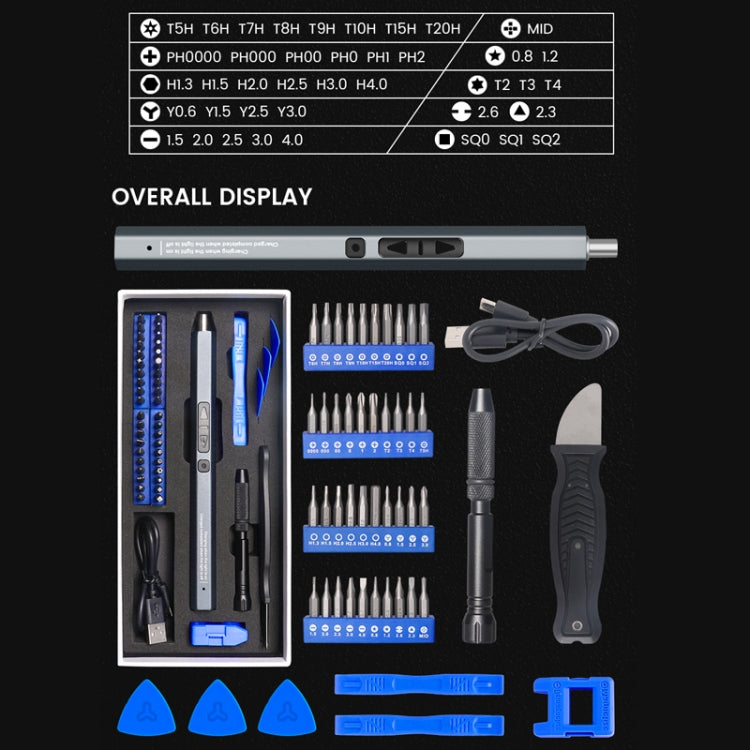 51 In 1 Rechargeable Mini Electric Screwdriver Set With 3LED Lighting, 51 In 1 Blue, 51 In 1 Red, 51 In 1 Gray