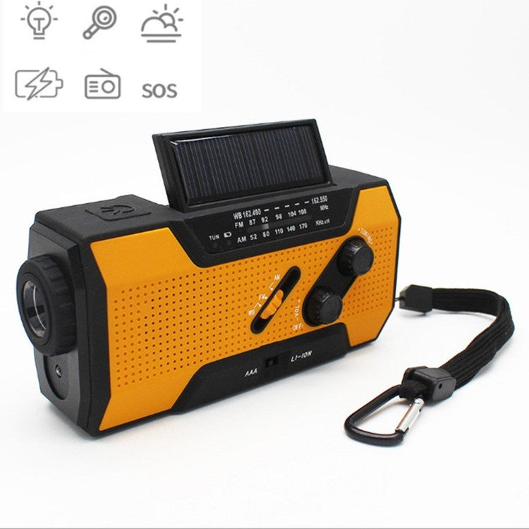 Multifunctional Hand Crank Solar Power LED Flashlight Full Band FM Radio Desk Lamp Alarm, US Version NOAA