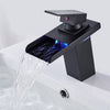 LED Three Lights Hot Cold Water Faucet Bathroom Waterfall Faucet CN Plug, Black, Electroplating Silver