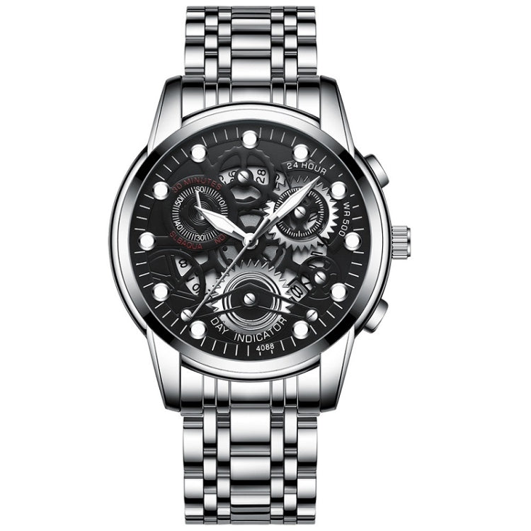 FNGEEN 4088 Men Hollow Quartz Watch Student Waterproof Luminous Watch, Full Gold Gold Surface, Full Gold Black Surface, Black Steel Black Surface White Nails, Black Steel Black Surface Gold Nails, Gold And Gold Surface, Gold Black Surface              ...