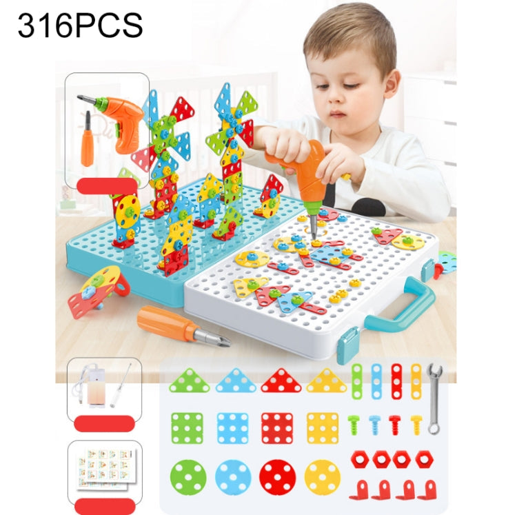 Children Screw-Tightening Electric Drill Toy Manual Assembly Toolbox, Style:, 2D Plane + Manual Drill (188 PCS), 2D Plane + Electric Drill (189 PCS), 3D + Manual Drill (275 PCS), 3D + Electric Drill (276 PCS), 3D + Electric Drill (316 PCS)             ...