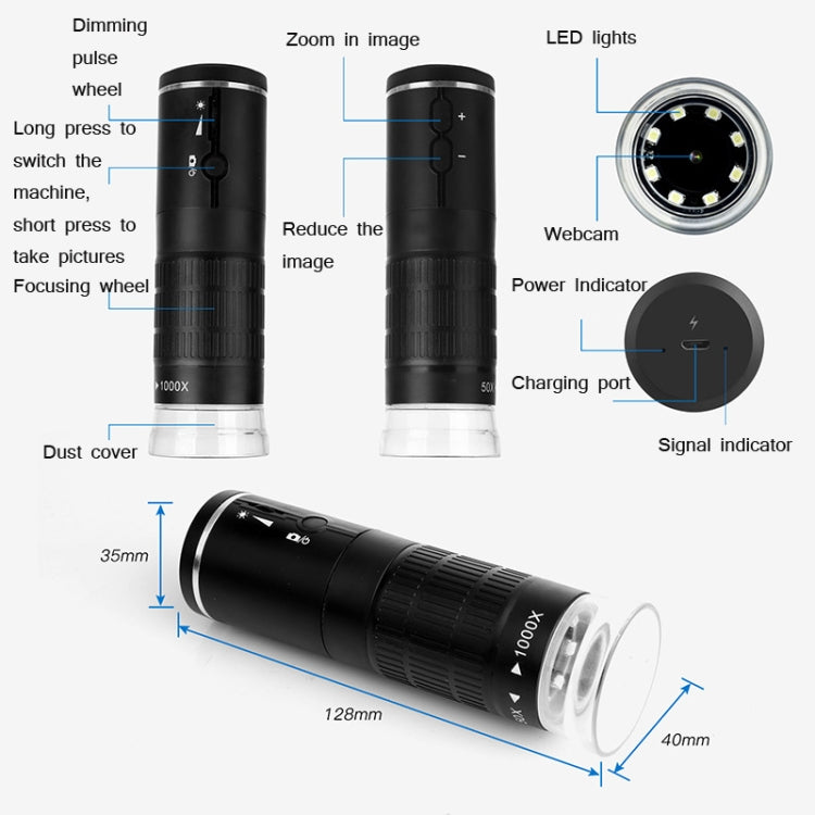 HD Digital Mobile Phone WIFI Electron Microscope Portable Magnifying Glass, 50X-1000X