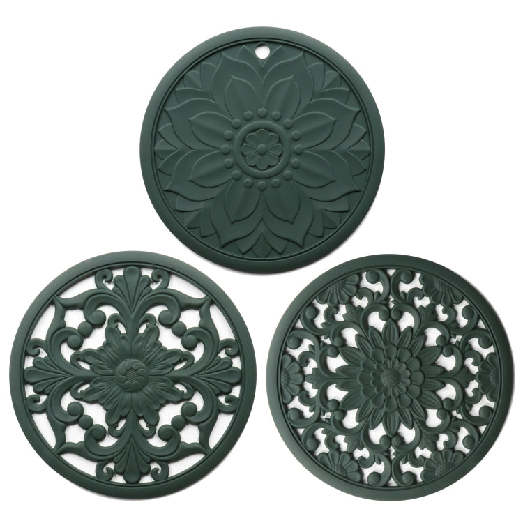 3 in 1 Hollow Flower Silicone Heat Insulation Pad Anti-Scalding Pot Bowl Pad Set, Black, Yellow, Blue, Green, Purple, Gray