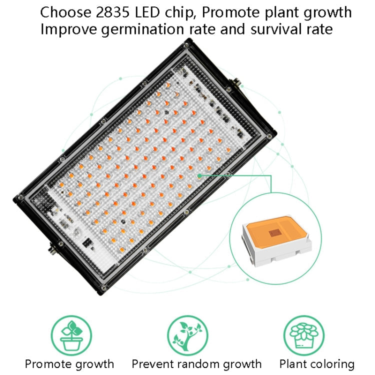 LED Plant Light Full Spectroscopy Waterproof Growth Lamp Seedlings Vegetable Filling Lamp, Power: UK Plug 50 Beads 50W(Pink Light)