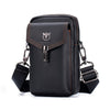 BULL CAPTAIN 076 Retro Leather Mobile Phone Waist Bag Men Leather Messenger Bag, Black, Brown