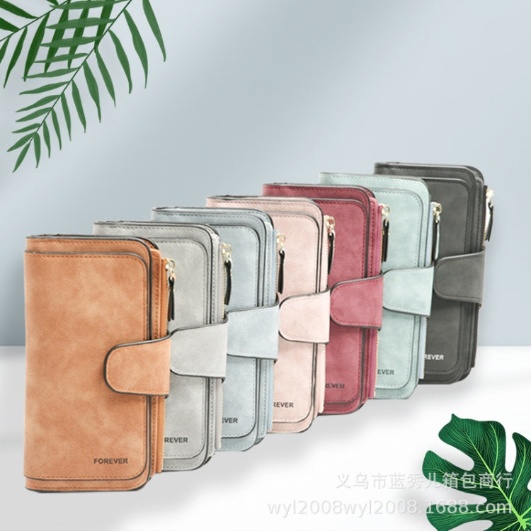 B821 Ladies Frosted Coin Purse PU Leather Clutch Multi-Purpose Long Wallet Large Capacity Card Case(Green)