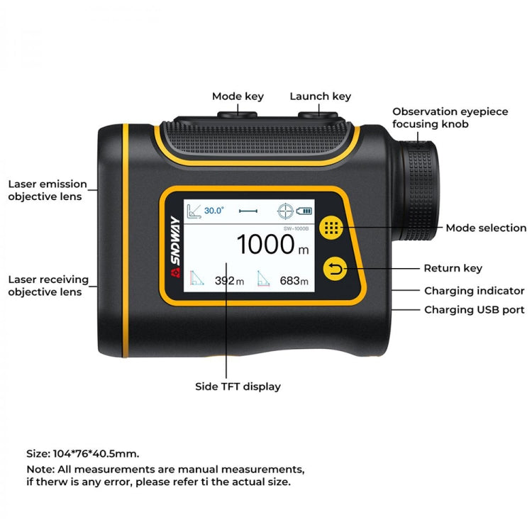 SNDWAY Rangefinder Instrument Outdoor Telescope Golf Measuring Instrument, SW800B 800m, SW1000B 1000m, SW1500B 1500m
