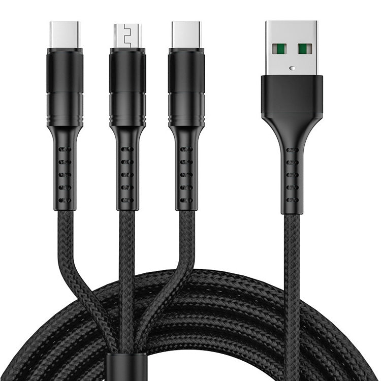 3 in 1 USB to Dual Type-C + Micro USB Quick Charging Sync Data Cable, Output:, 3A (Gold), 3A (Red), 3A (Black), 3A (Blue), 5A (Gold), 5A (Red), 5A (Black), 5A (Blue)