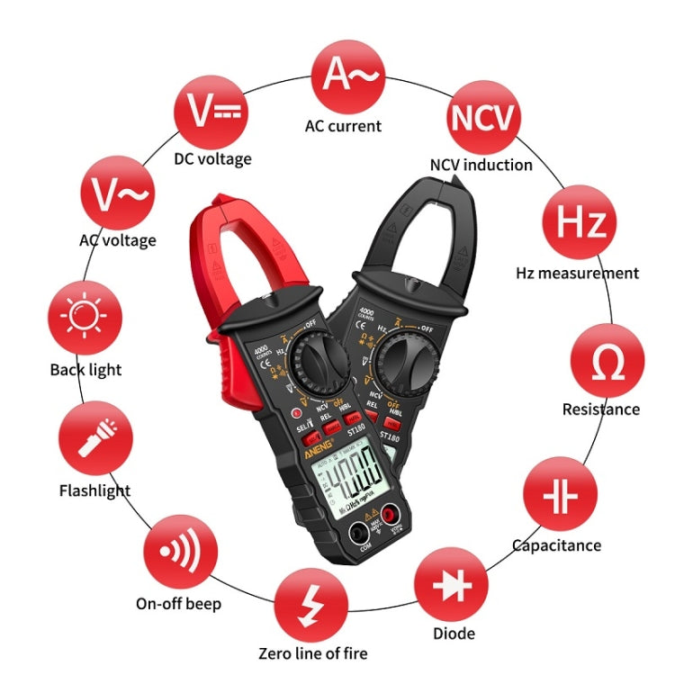 ANENG ST180 Digital Display Clamp AC & DC Intelligent Voltage Multimeter, Red, Black, Yellow