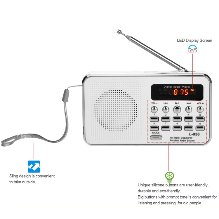 L-938  MP3 Audio Player FM Radio Support  SD MMC Card AUX-IN Earphone-out, Blue, Red, Pink, White, Black