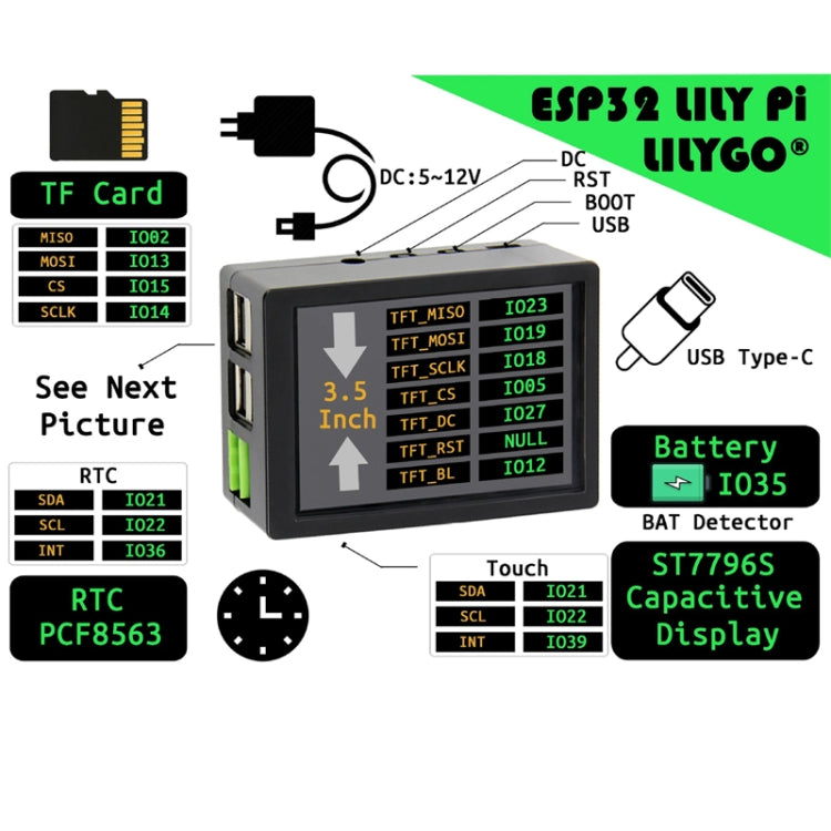 Lily Pi ESP32 Chip WiFi Bluetooth 3.5 Inch Capacitive Touch Screen 5V Relay USB Expansion Port