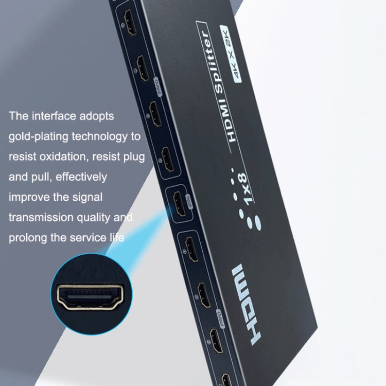 FJGEAR SM4K108 8 Ports HDMI Splitter 4K HD Audio And Video Splitter EU Plug, SM4K108