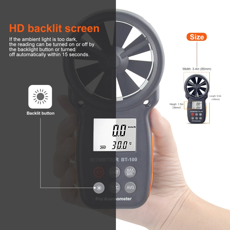 BT-100 Handheld Anemometer Wind Speed Wind Chill Temperature Measuring Instrument, BT-100