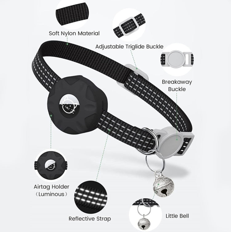 For AirTag 2nd Gen / AirTag 1st Gen Tracker Silicone Case Reflective Pet Cat Collar With Bell