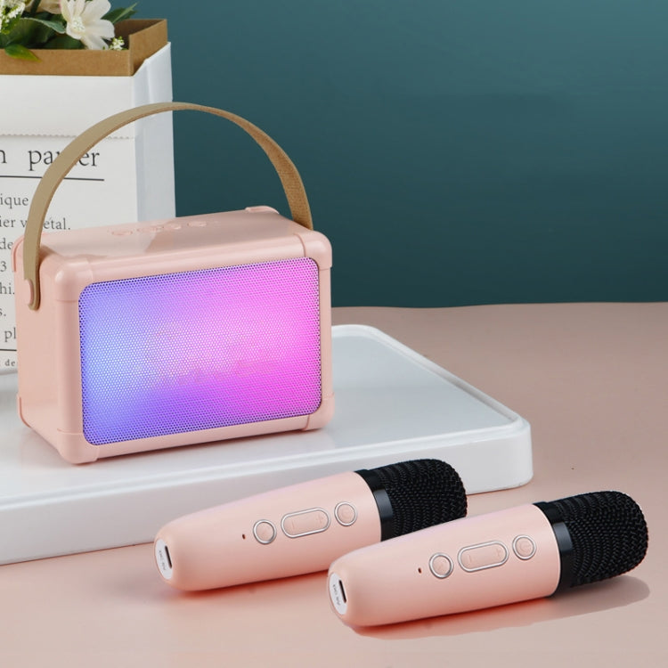 Portable RGB Lighting Effect Bluetooth Speaker Home Mini Karaoke Audio, Style: Dual Microphone+Speaker(Pink)