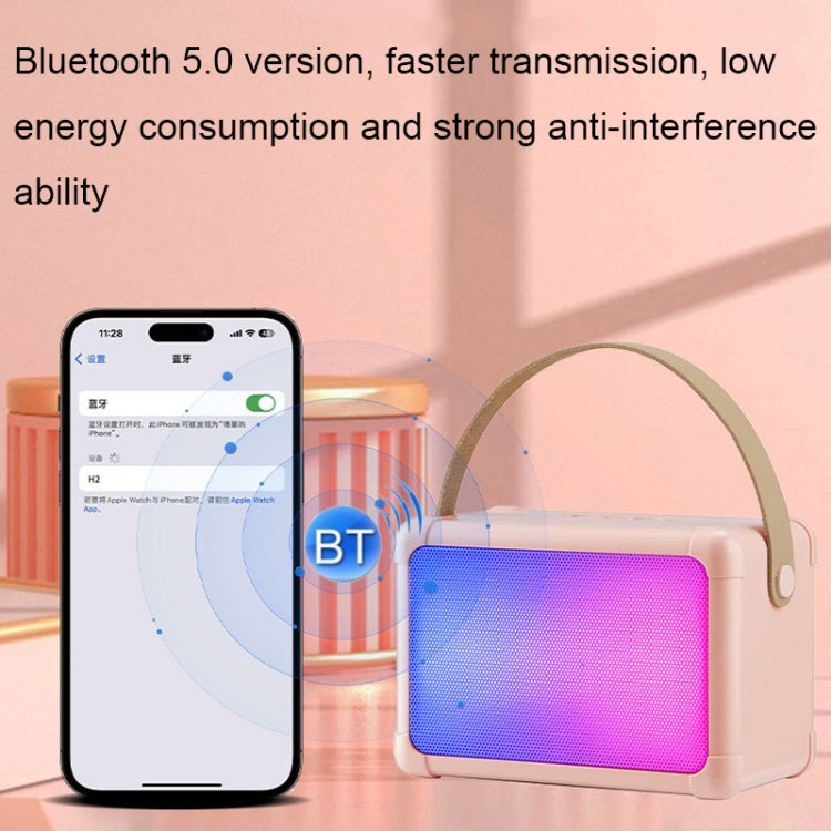 Portable RGB Lighting Effect Bluetooth Speaker Home Mini Karaoke Audio, Style: Dual Microphone+Speaker(Pink)