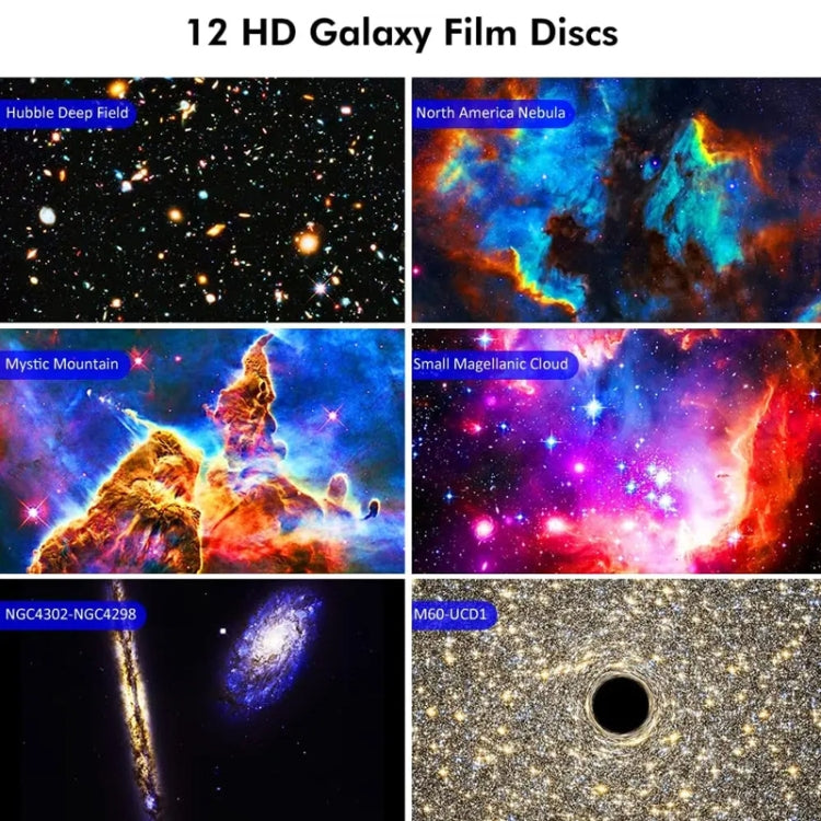 Galaxy Night Light Star Projector LED Table Lamp Children Room Decor With 12pcs Film Disc(Black and White)