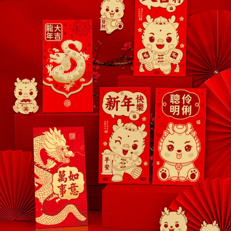 6pcs /Pack Dragon New Year Red Packets Cartoon Dragon Zoshili New Year Red Envelopes, 936L