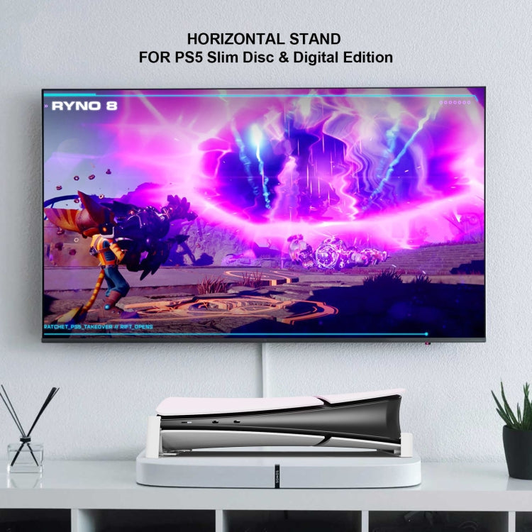 For PS5 Slim JYS-P5189 Console Horizontal Placement Stand Digital / Optical Drive Version Universal Storage Mount, Black, White, Transparent