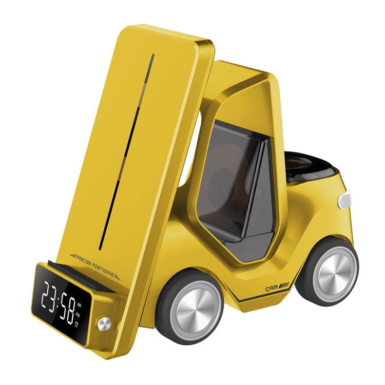 T20 5-in-1 Car-shaped Desktop Alarm Clock Wireless Charger with Atmosphere Light, White, Gray, Yellow, Orange