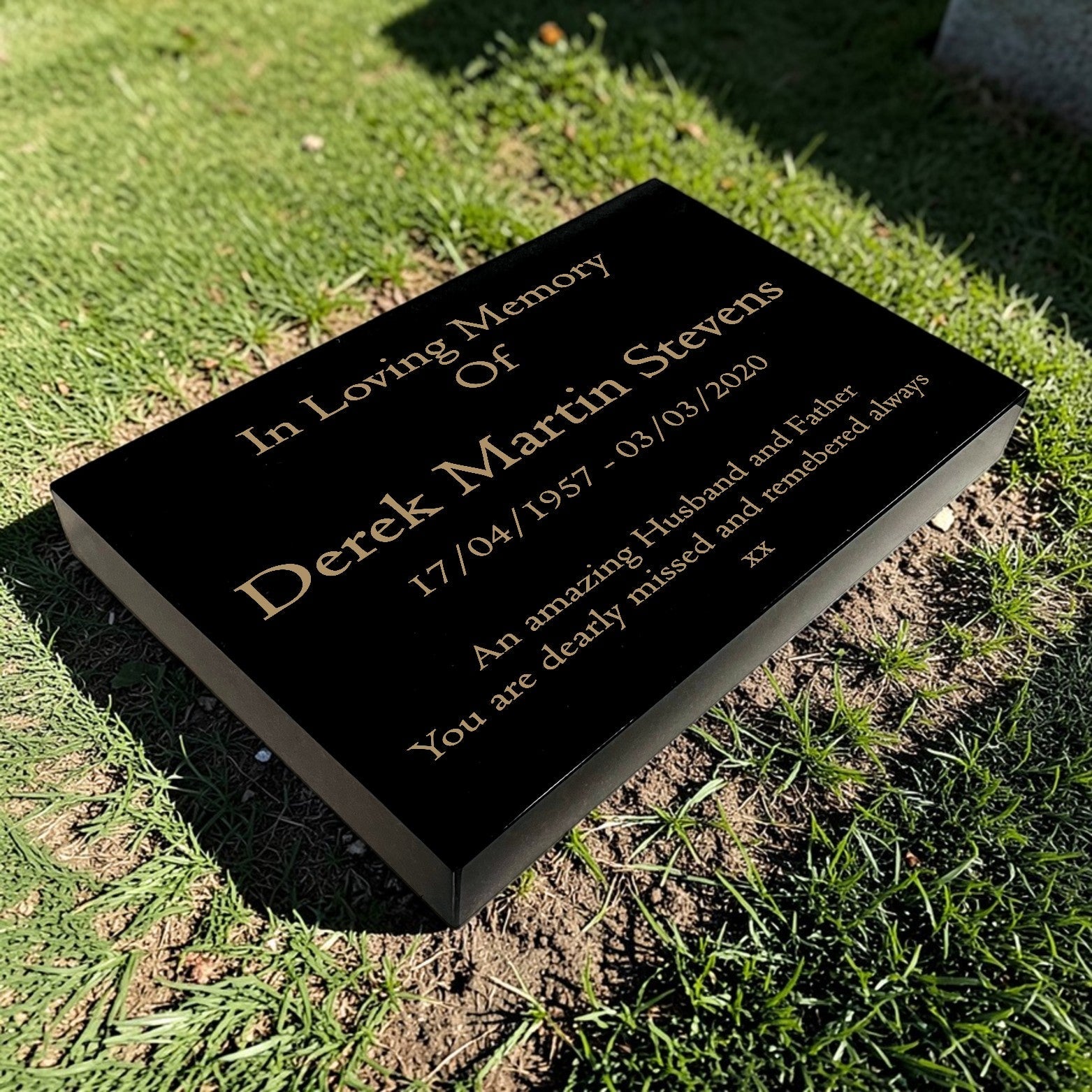 Granite Memorial Tablet Free Personalised Gold Engraving Polished Black Granite