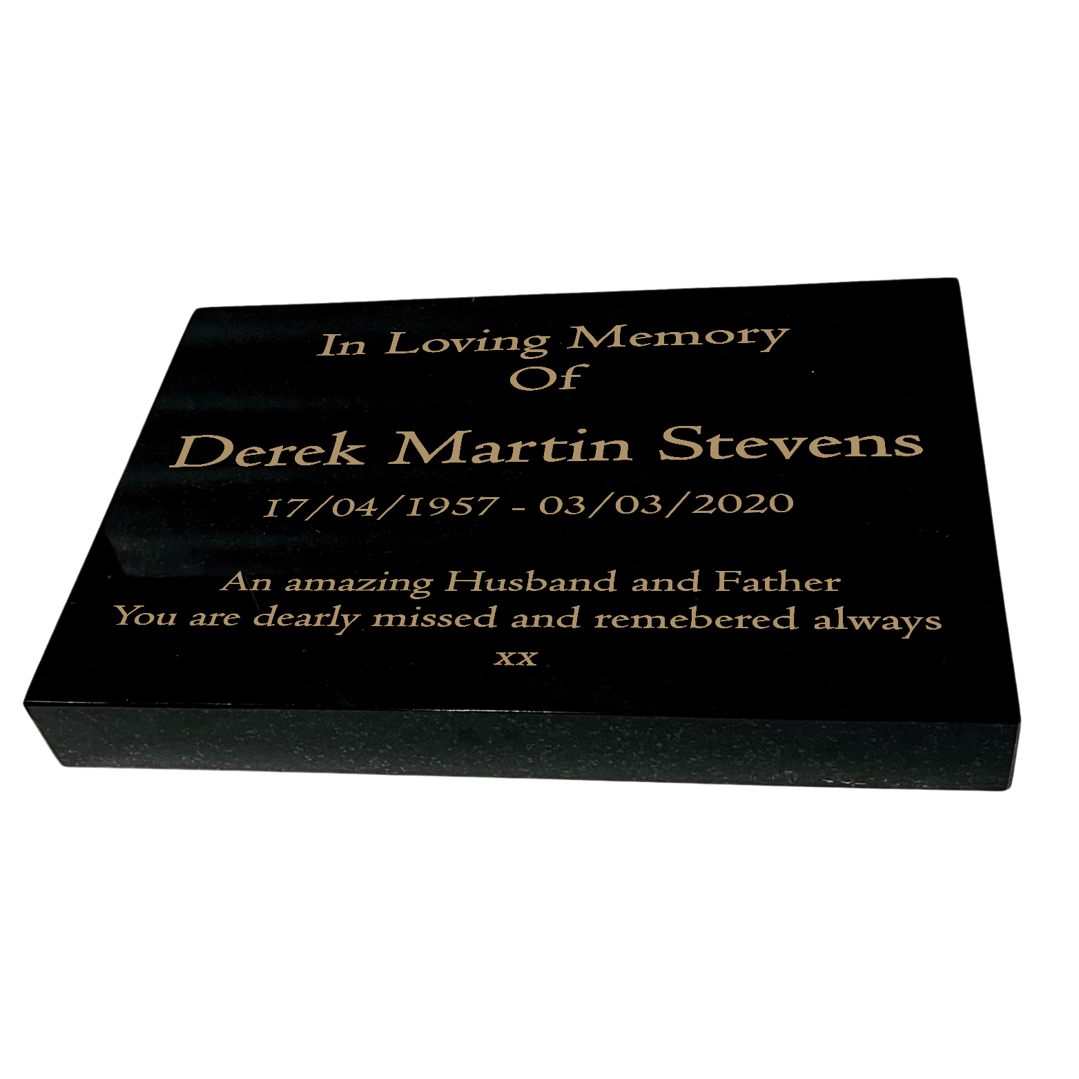 Granite Memorial Tablet Free Personalised Gold Engraving Polished Black Granite