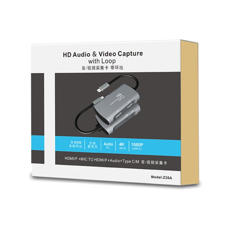 Z30A HDMI Female + Mic to HDMI Female + Audio + USB-C / Type-C Video Capture Box, Z30A