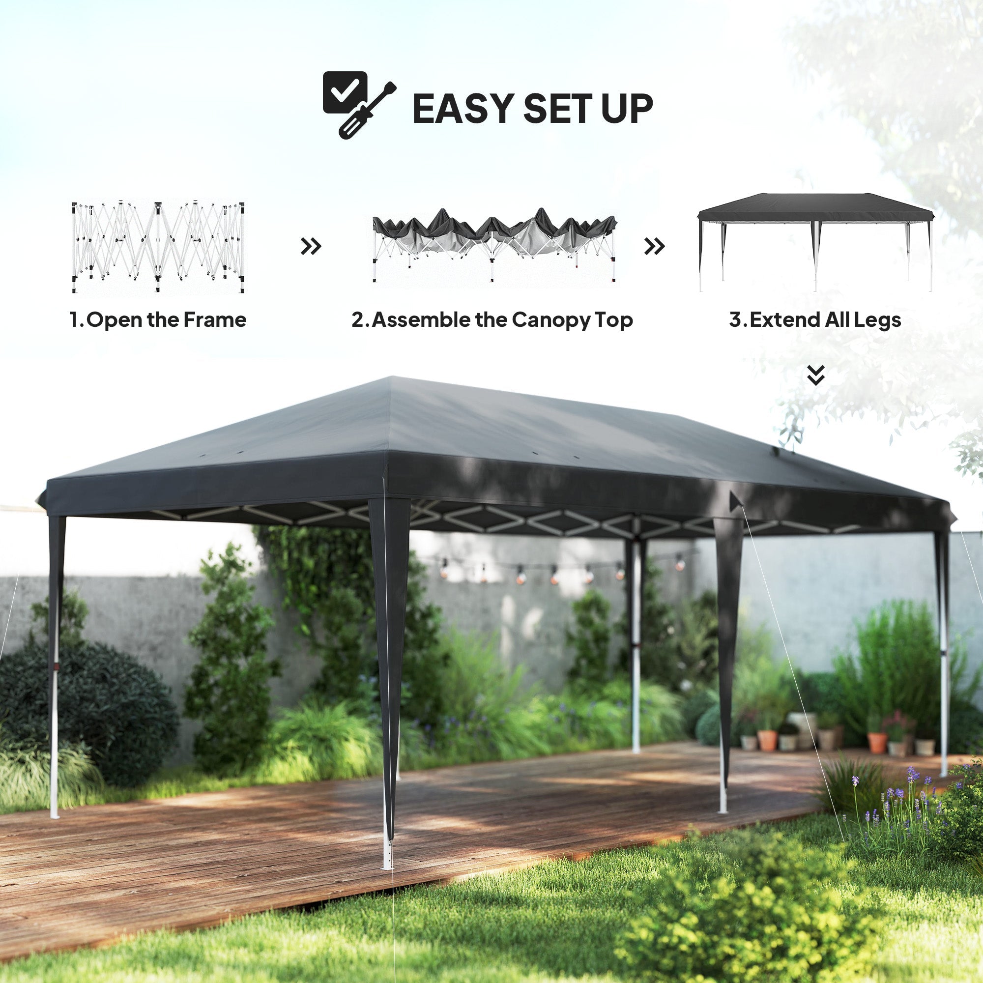 Outsunny 6 x 3(m) Pop Up Gazebo Patio Party Event Heavy Duty Canopy Grey