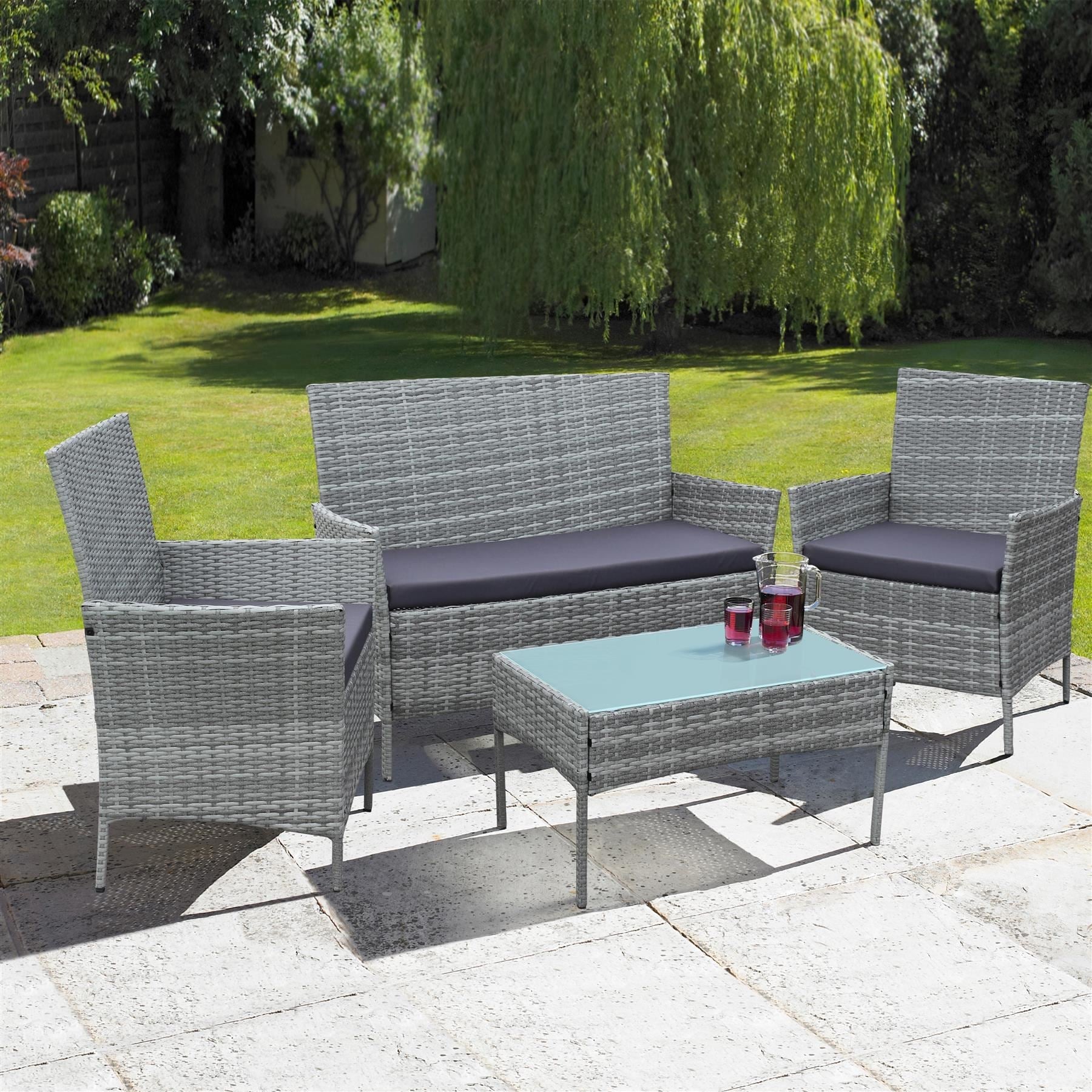 4 Piece Rattan Outdoor Furniture Garden Sofa Set