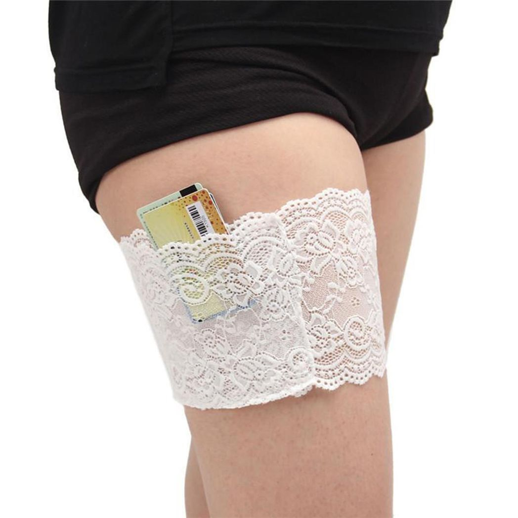 Aquarius Women's Lace Thigh Band with Anti-Slip Cellphone Pocket, Choose Colour