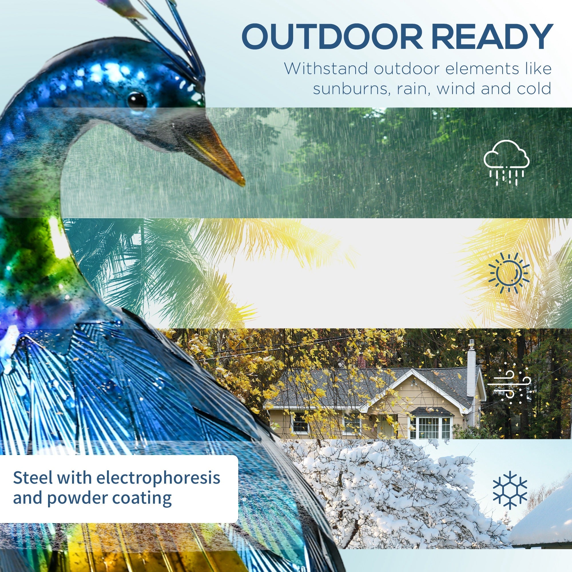Outsunny Peacock Garden Statues Sculptures for Decorations and Gifts, Steel