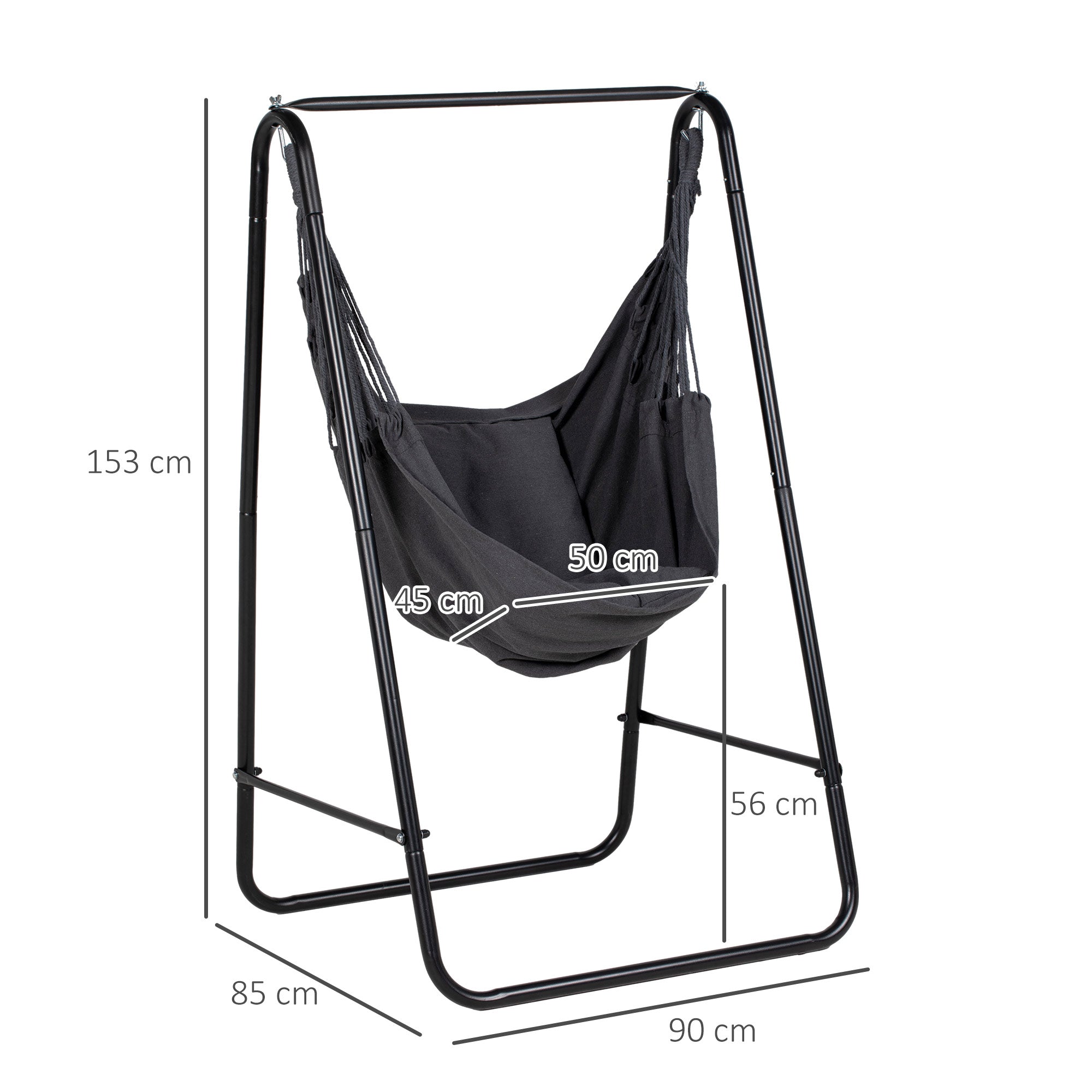 Outsunny Patio Hammock Chair w/ Stand, Hanging Chair w/ Cushion, Armrest, Grey
