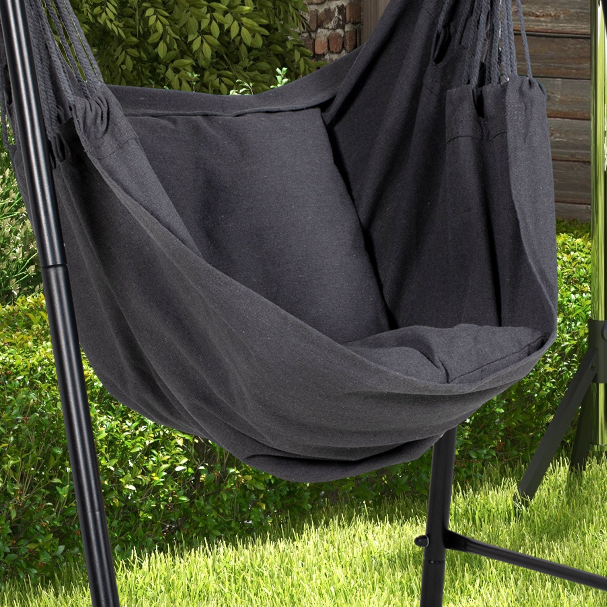 Outsunny Patio Hammock Chair w/ Stand, Hanging Chair w/ Cushion, Armrest, Grey