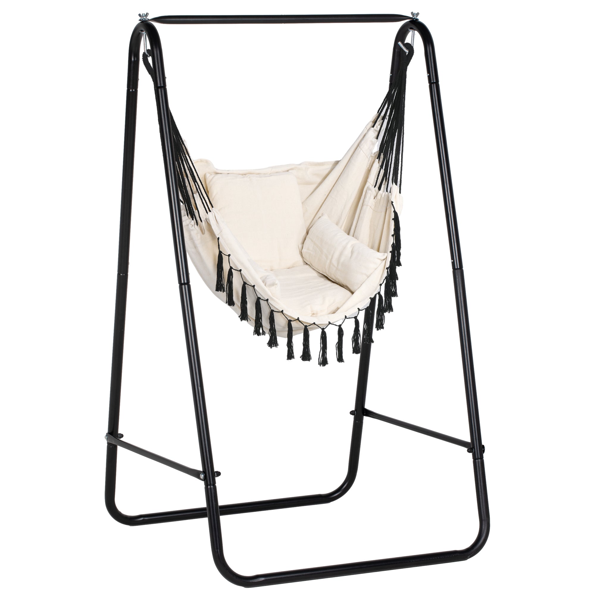 Outsunny Patio Hammock Chair w/ Stand, Hanging Chair w/ Cushion, Armrest, Grey