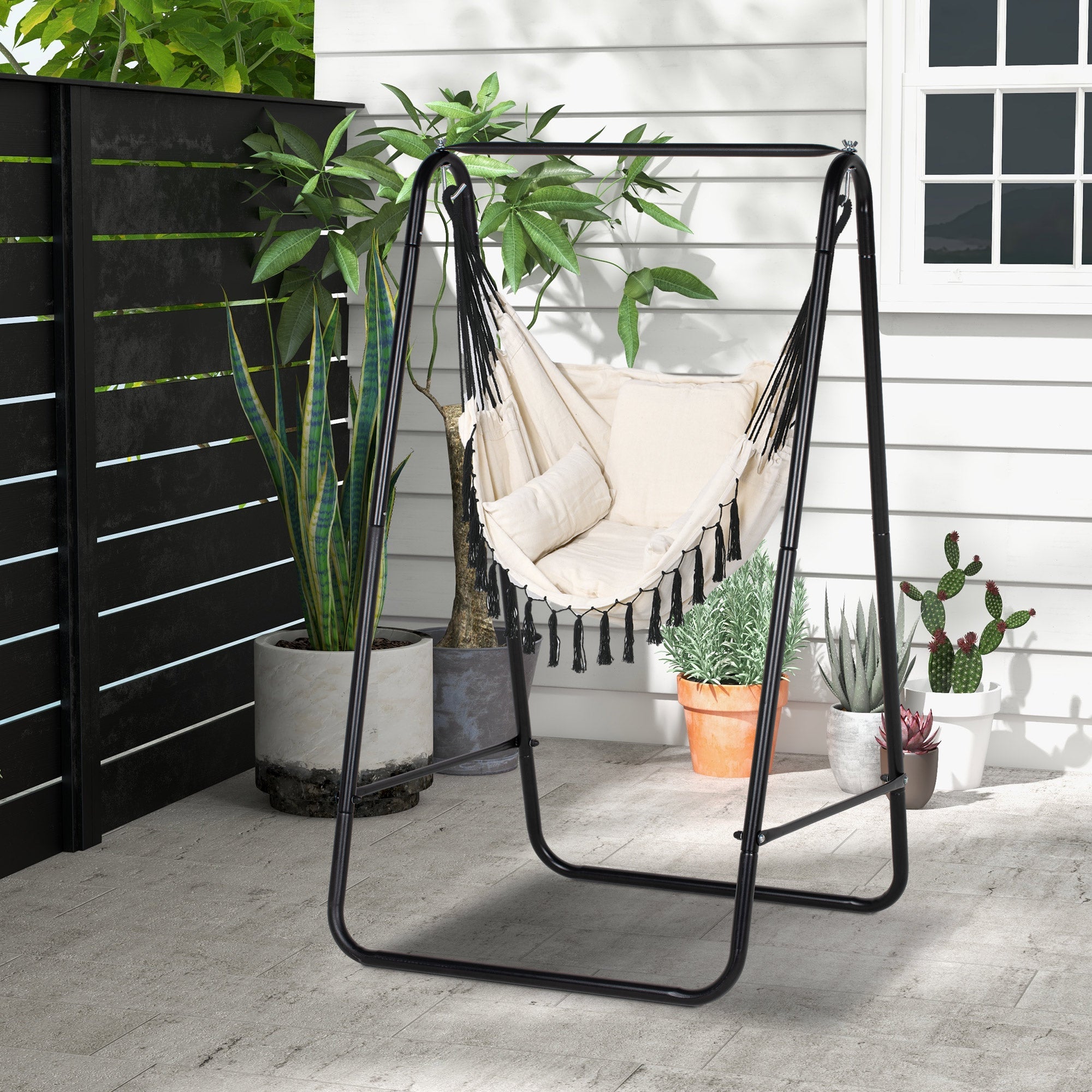 Outsunny Patio Hammock Chair w/ Stand, Hanging Chair w/ Cushion, Armrest, Grey