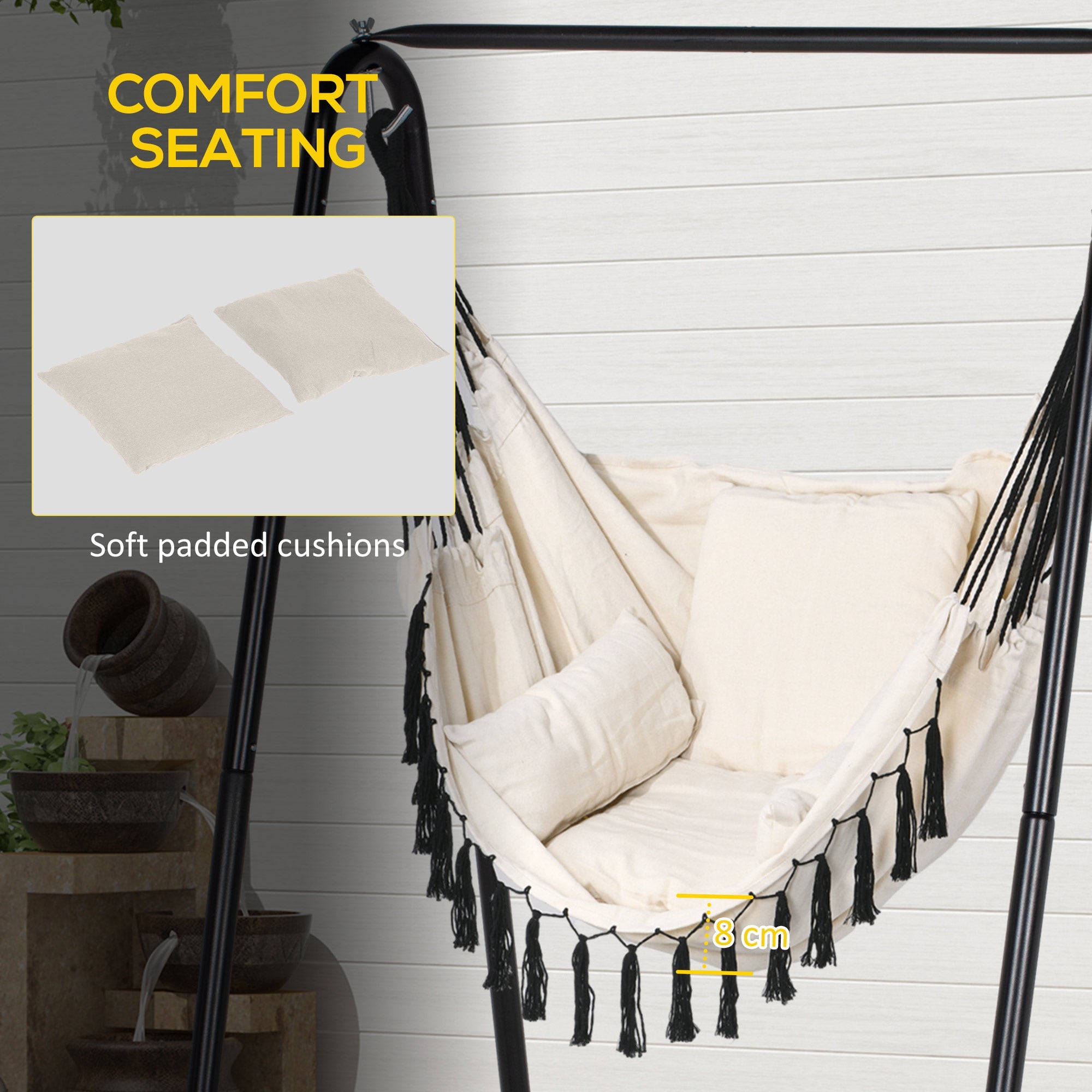 Outsunny Patio Hammock Chair w/ Stand, Hanging Chair w/ Cushion, Armrest, Grey