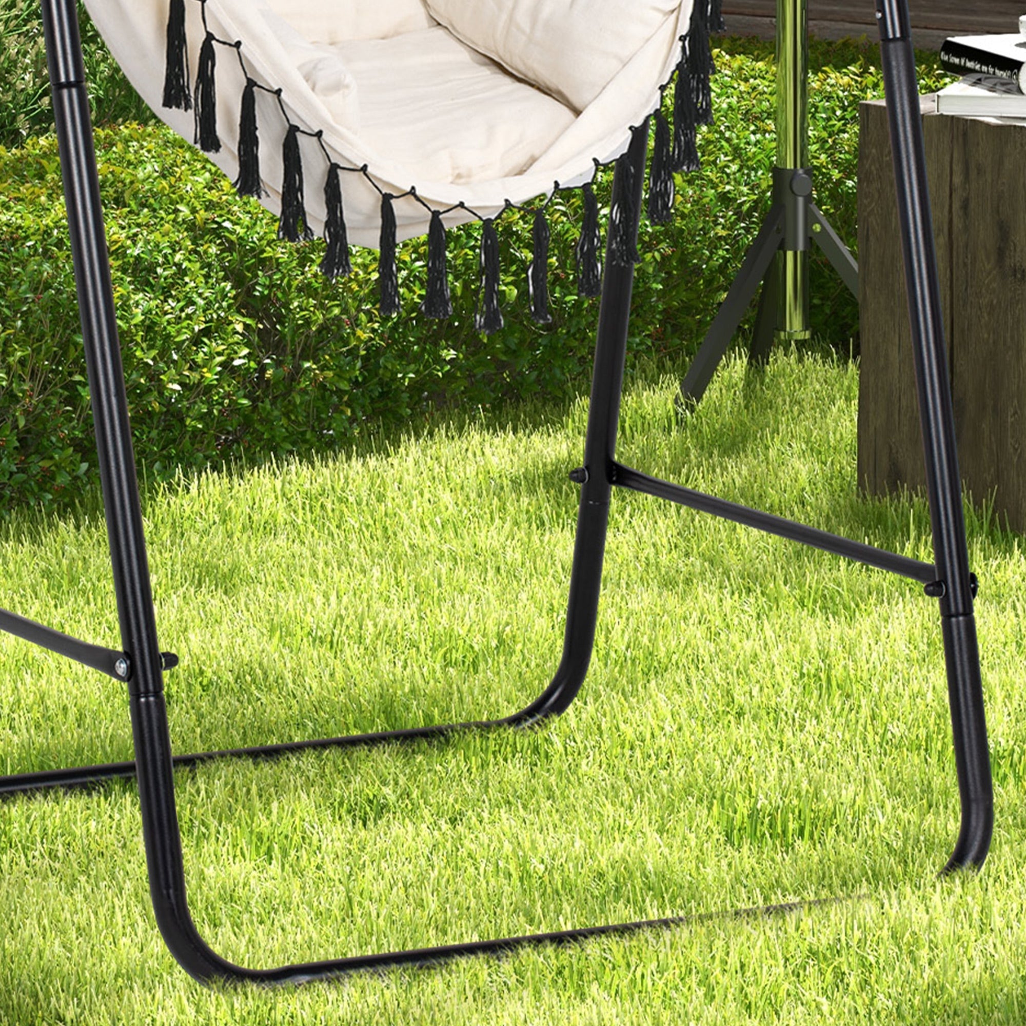 Outsunny Patio Hammock Chair w/ Stand, Hanging Chair w/ Cushion, Armrest, Grey