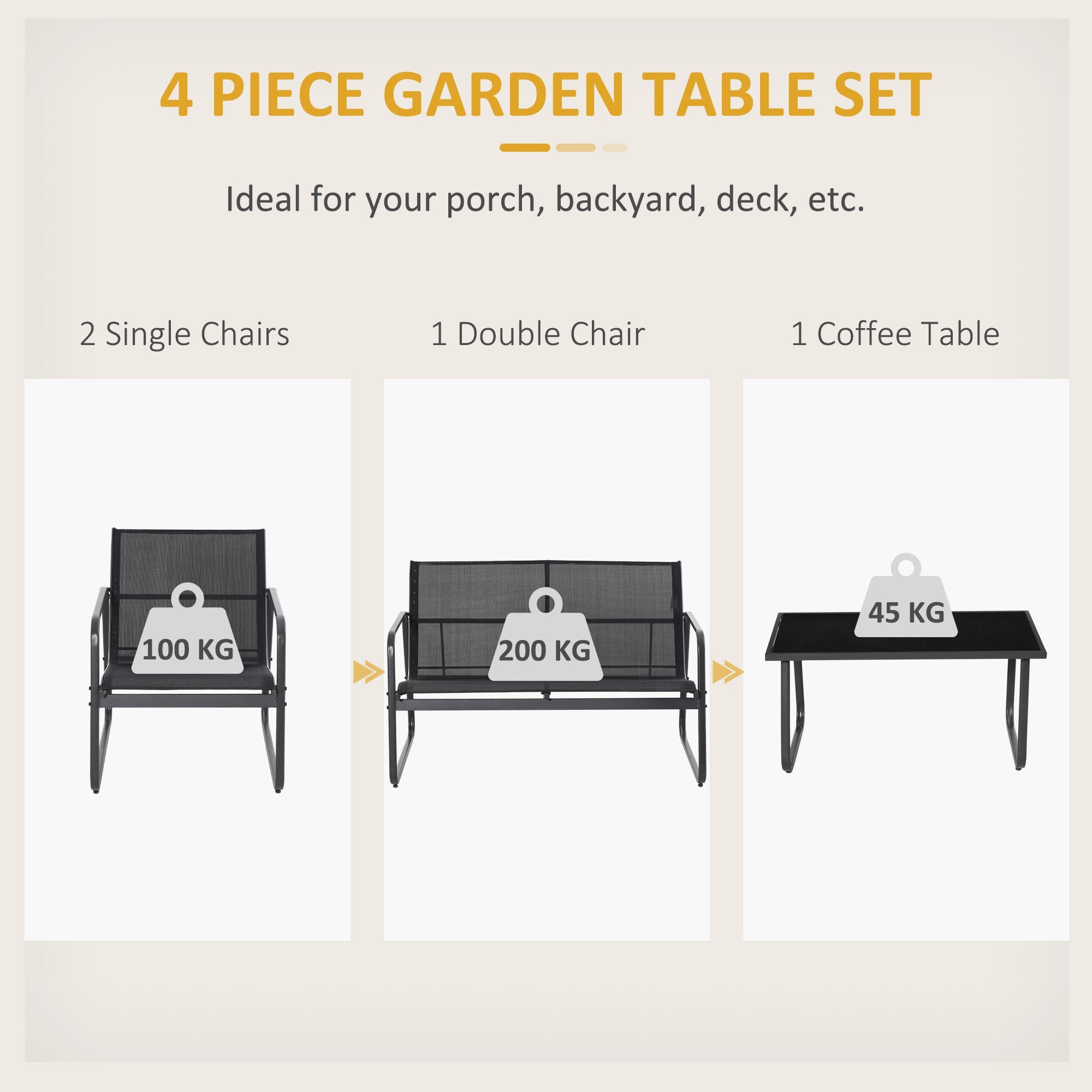 Outsunny 4 Piece Garden Furniture Set Patio Sofa Set w/ Chairs, Glass Top Table