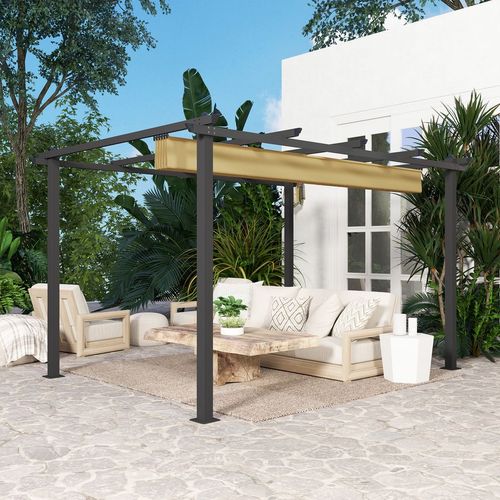 Outsunny 3 x 3(m) Aluminium Pergola with Retractable Roof, Garden Gazebo