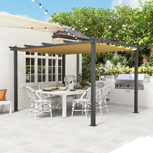 Outsunny 3 x 3(m) Aluminium Pergola with Retractable Roof, Garden Gazebo