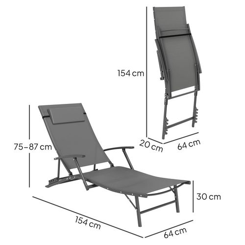 Outsunny Set of 2 Garden Sun Loungers, Folding Chaise Lounge Chairs