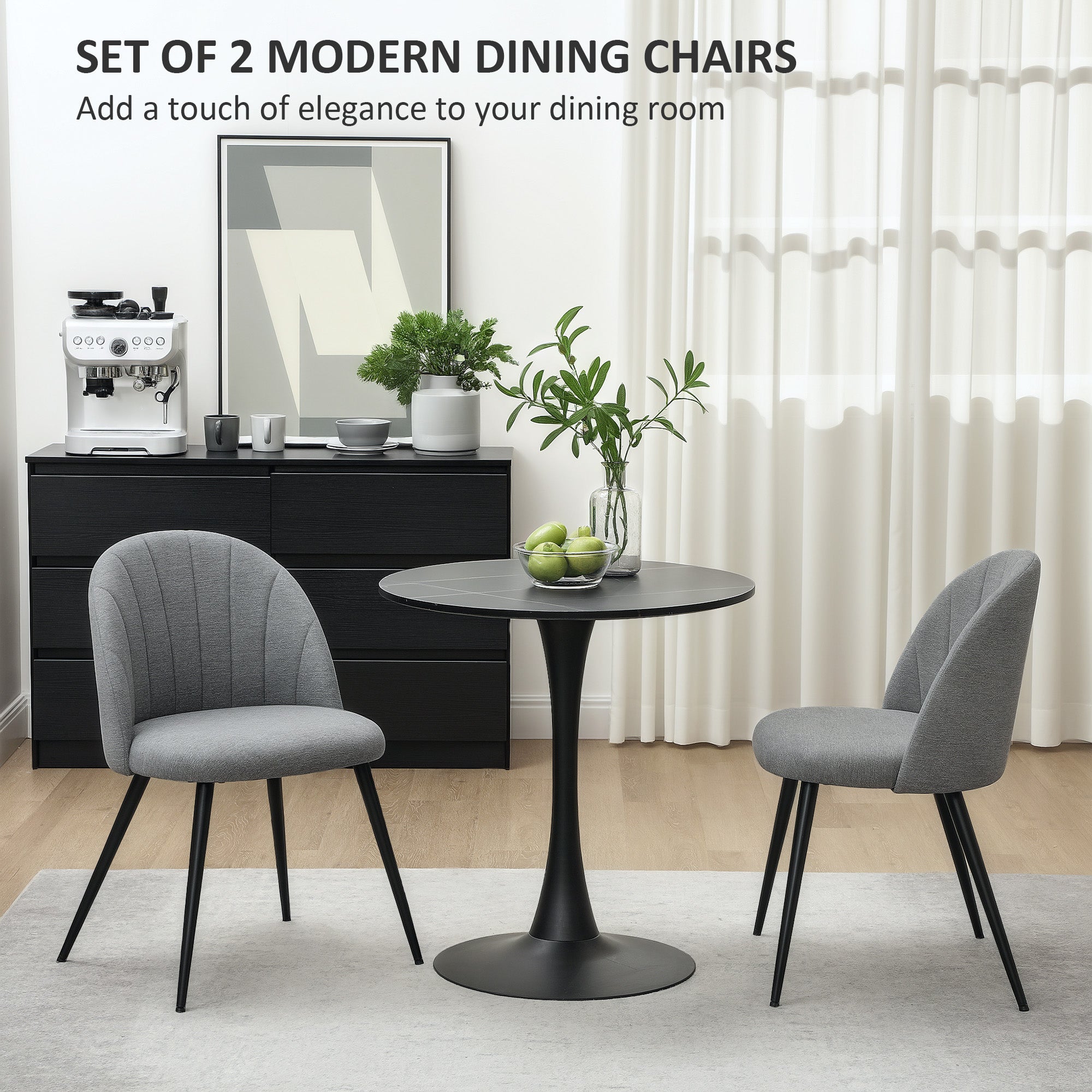 HOMCOM Set of 2 Dining Chairs with Shell Backrest and Padded Seat