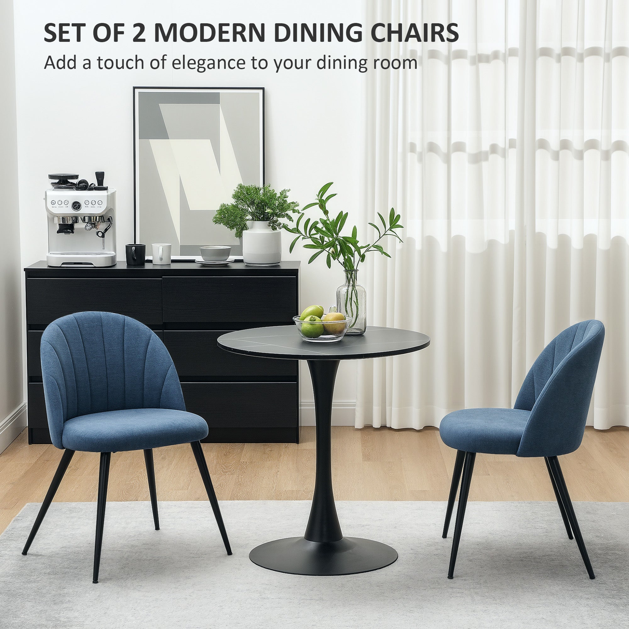 HOMCOM Set of 2 Dining Chairs with Shell Backrest and Padded Seat