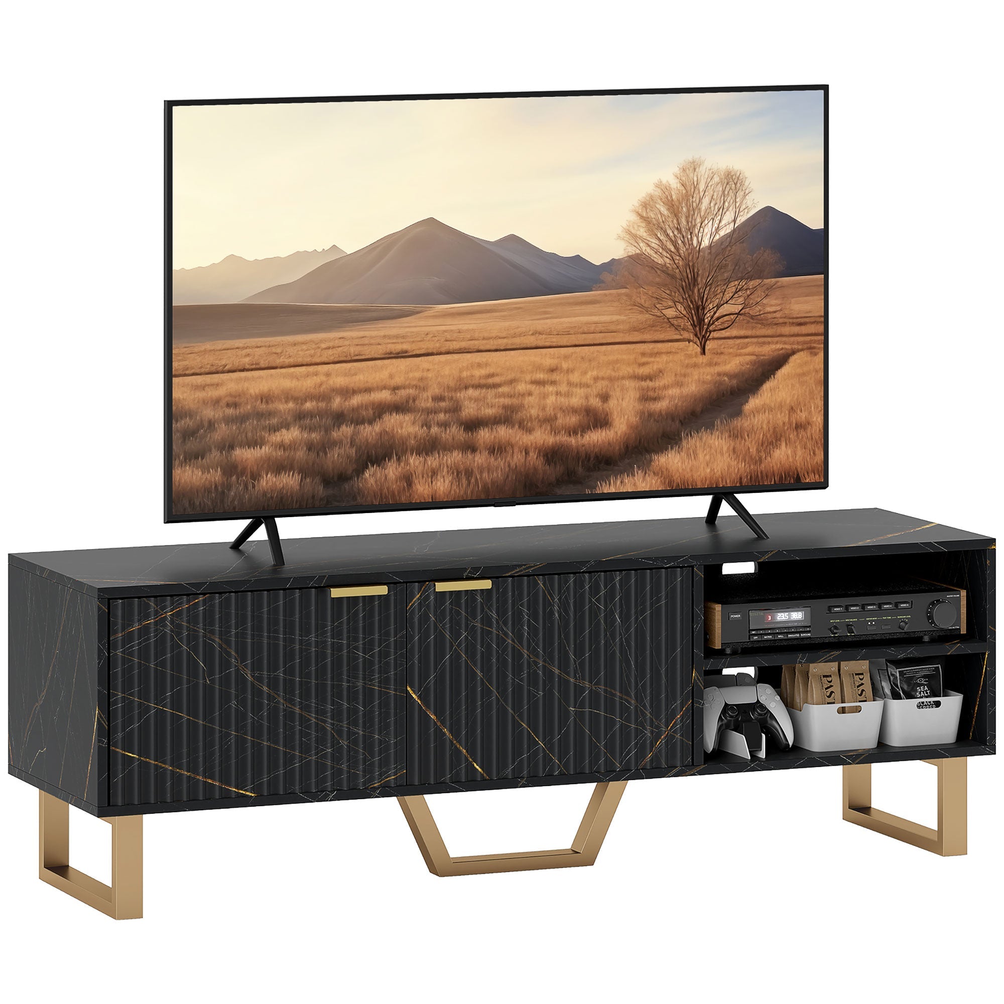 HOMCOM TV Unit, TV Stand Cabinet with Shelves and Storage Cupboard