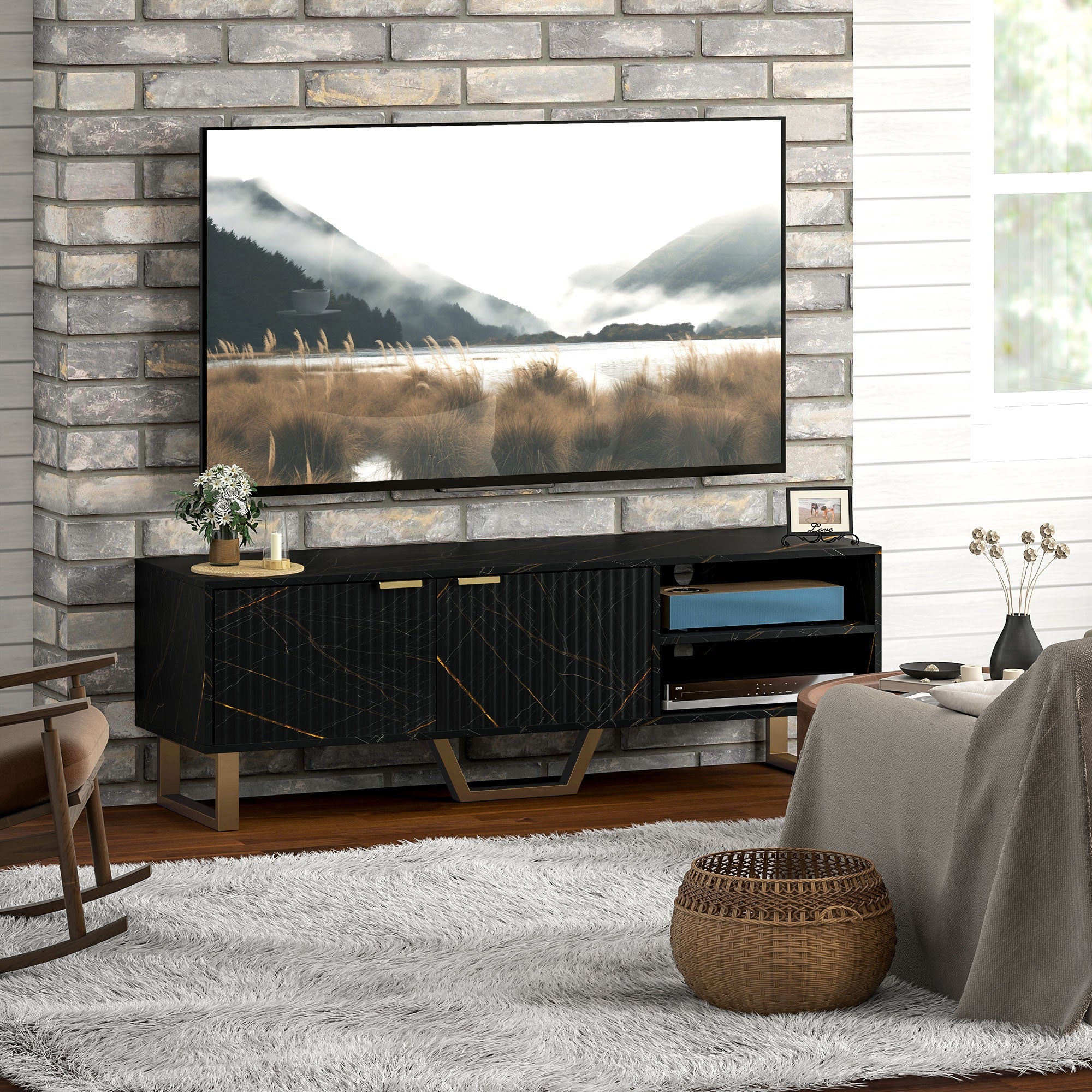HOMCOM TV Unit, TV Stand Cabinet with Shelves and Storage Cupboard