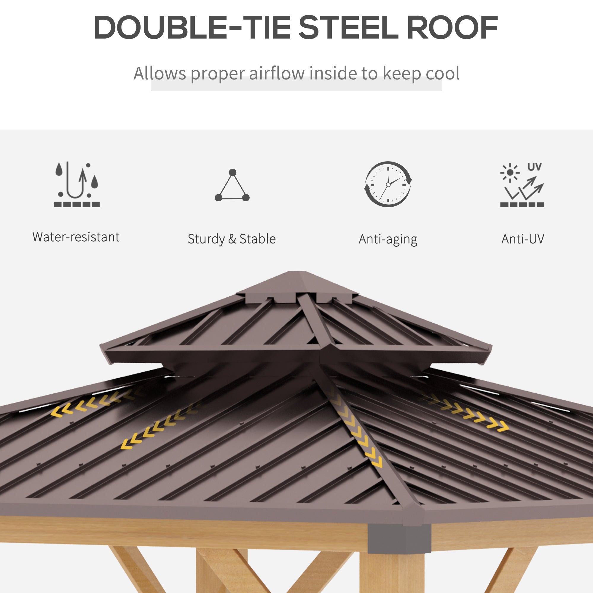 Outsunny 3x(3)M Double-Tier Hardtop Gazebo, Outdoor Patio Shelter