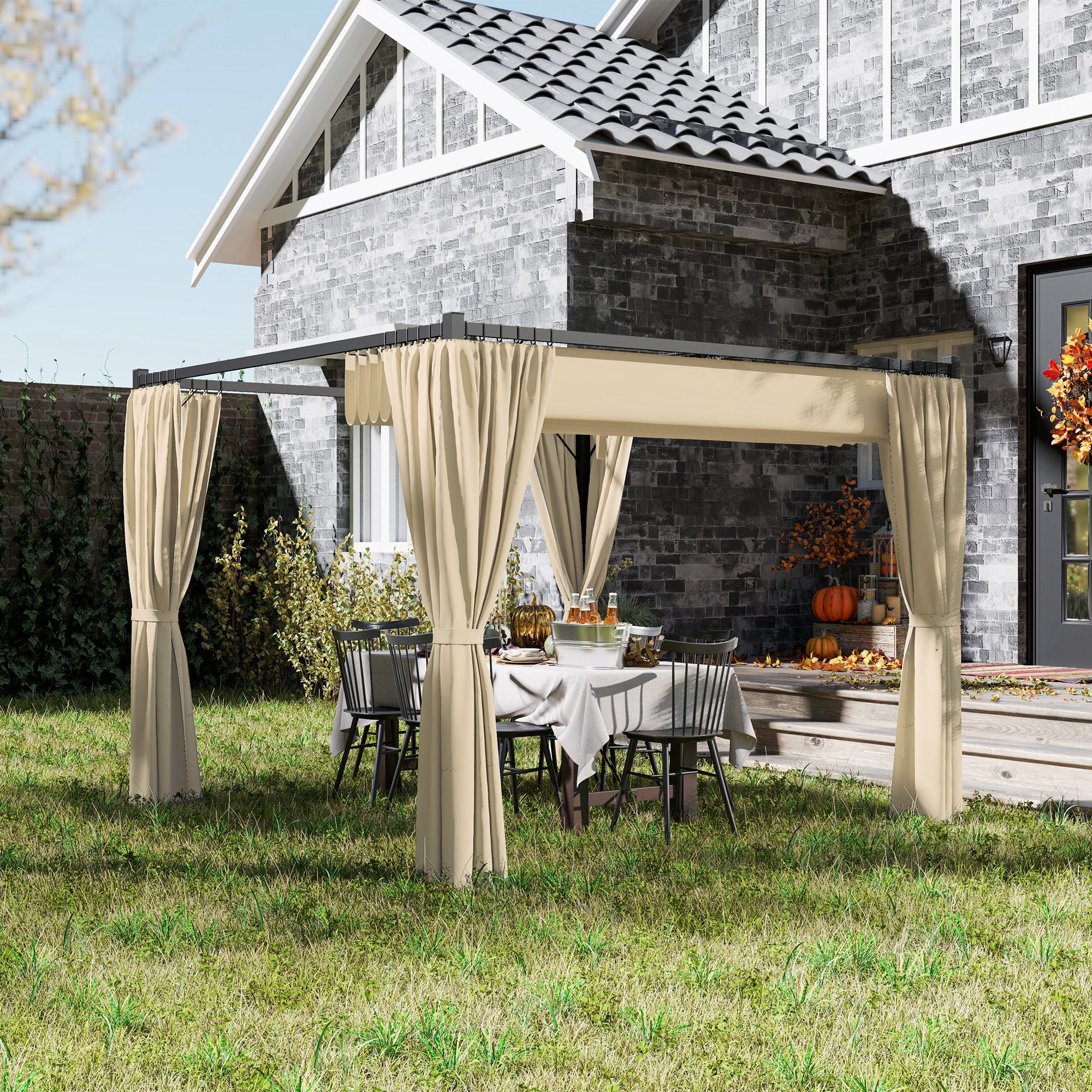 Outsunny 3 x 3(m) Pergola with Retractable Roof and Curtains