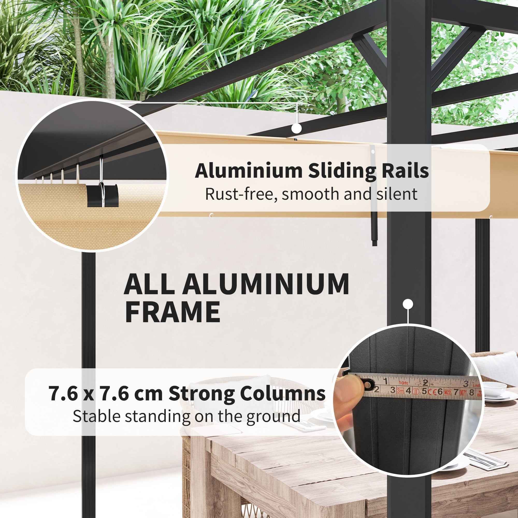 Outsunny 3 x 3(m) Pergola with Retractable Roof & Roller Shade