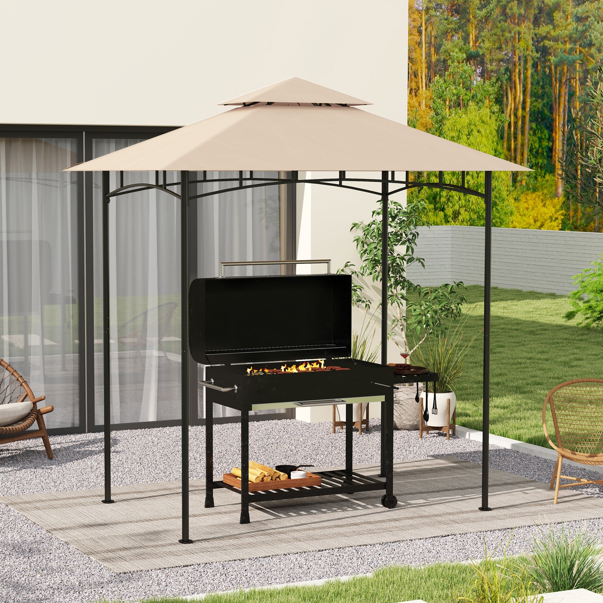 Outsunny Grill Gazebo Cover Roof Replacement for 1.5 x 2.4m Frame